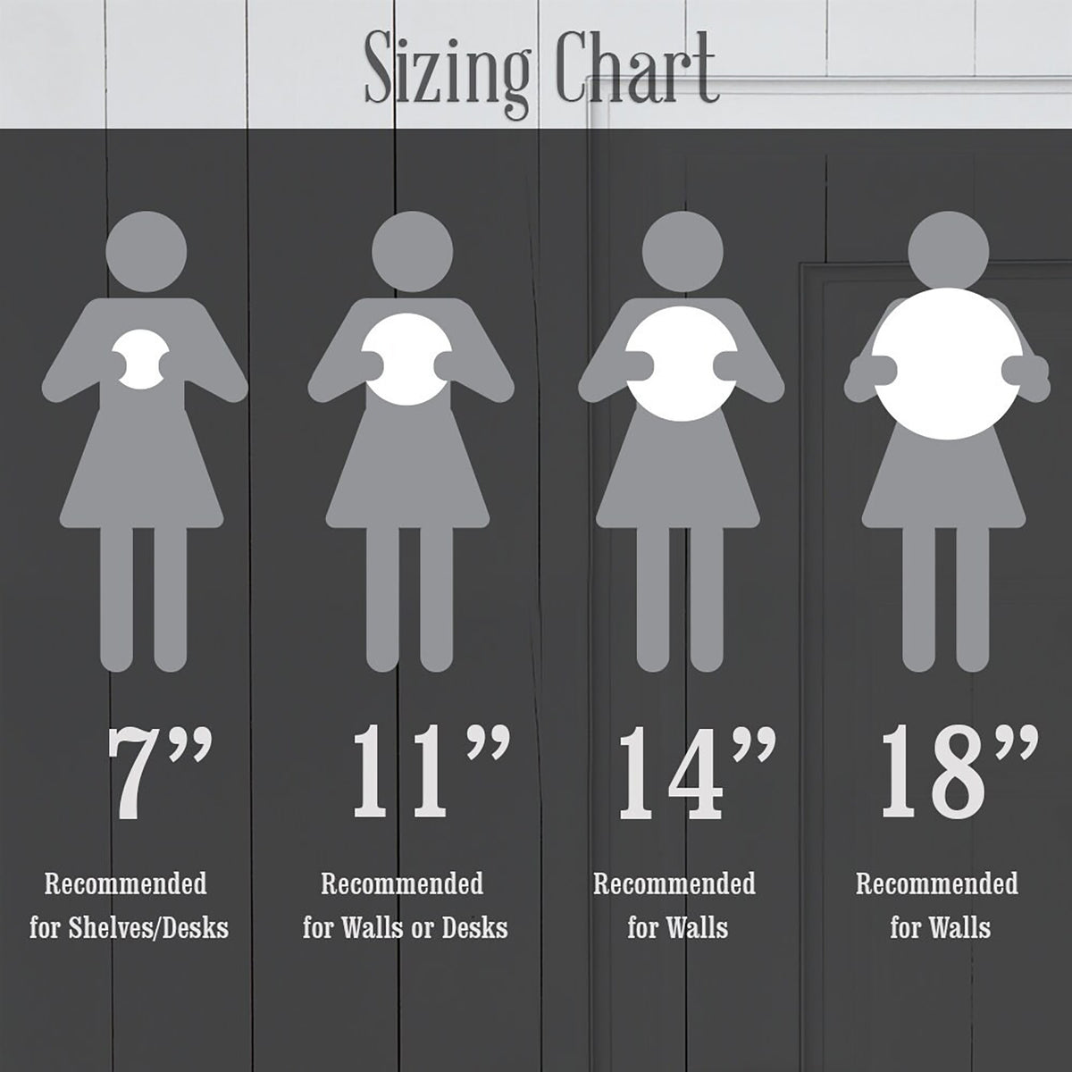 Story Cabin sizing chart for clock sizes.