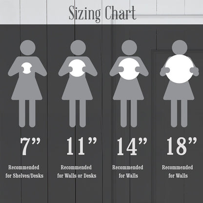 Story Cabin sizing chart for clock sizes.